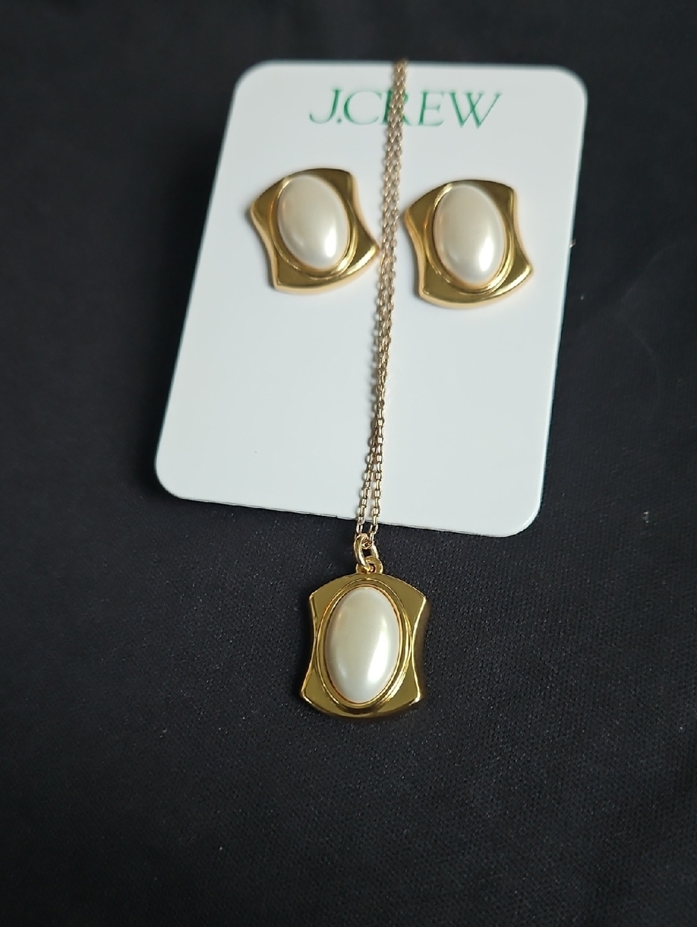 J. Crew Gold and Cream Pearl-Look Pendant Necklace with Matching Earrings